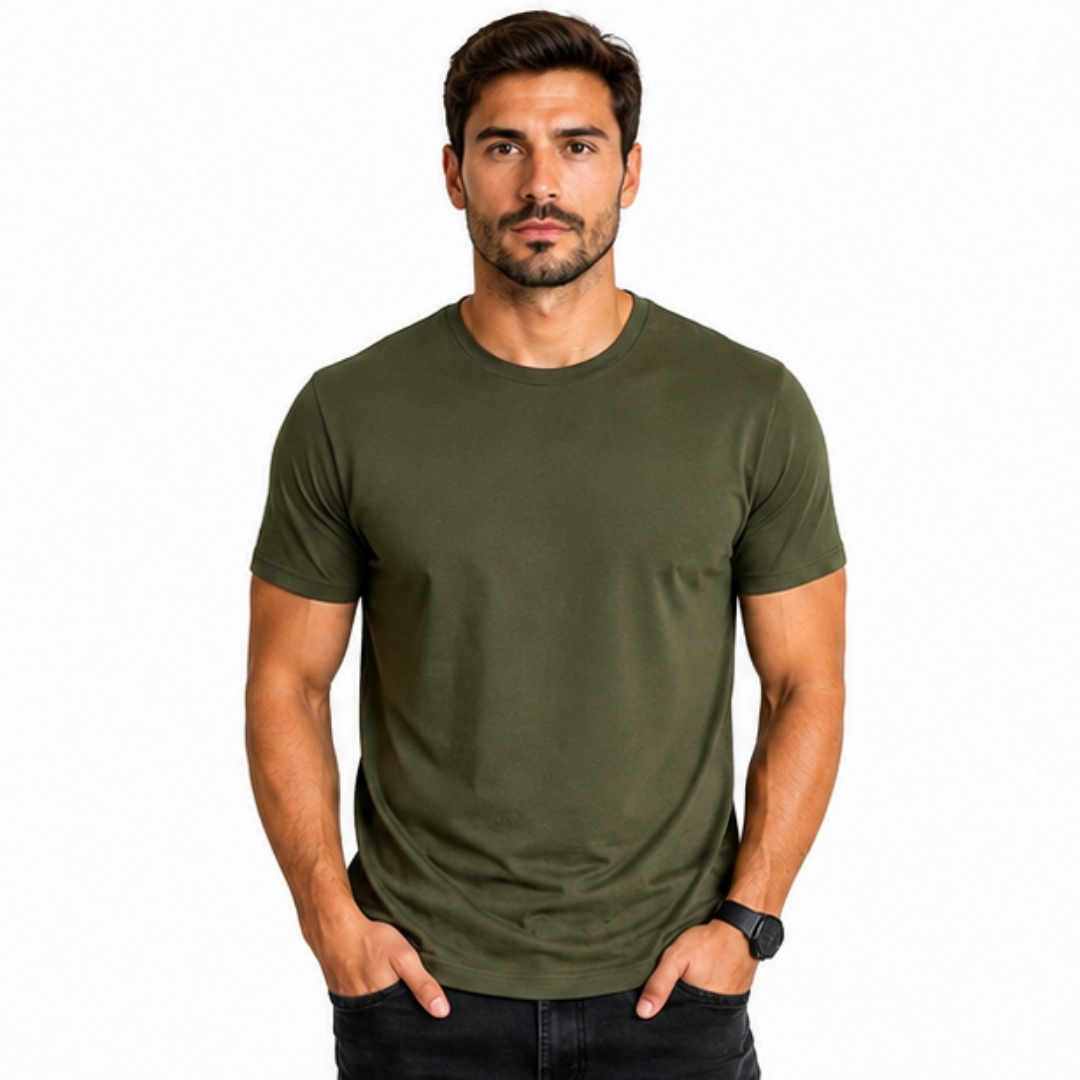 POLO VERDE MILITAR MANGA CORTA ALGODON PERUANO HOMBRE - 2