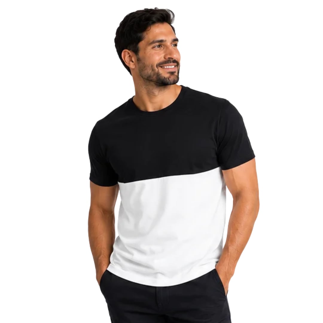 POLO HOMBRE DUAL NEGRO Y BLANCO MANGA CORTA ALGODON PERUANO - 1
