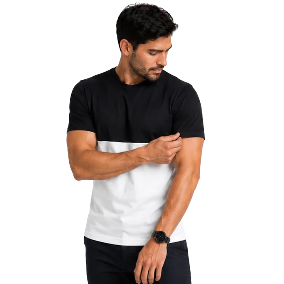 POLO HOMBRE DUAL NEGRO Y BLANCO MANGA CORTA ALGODON PERUANO - 3
