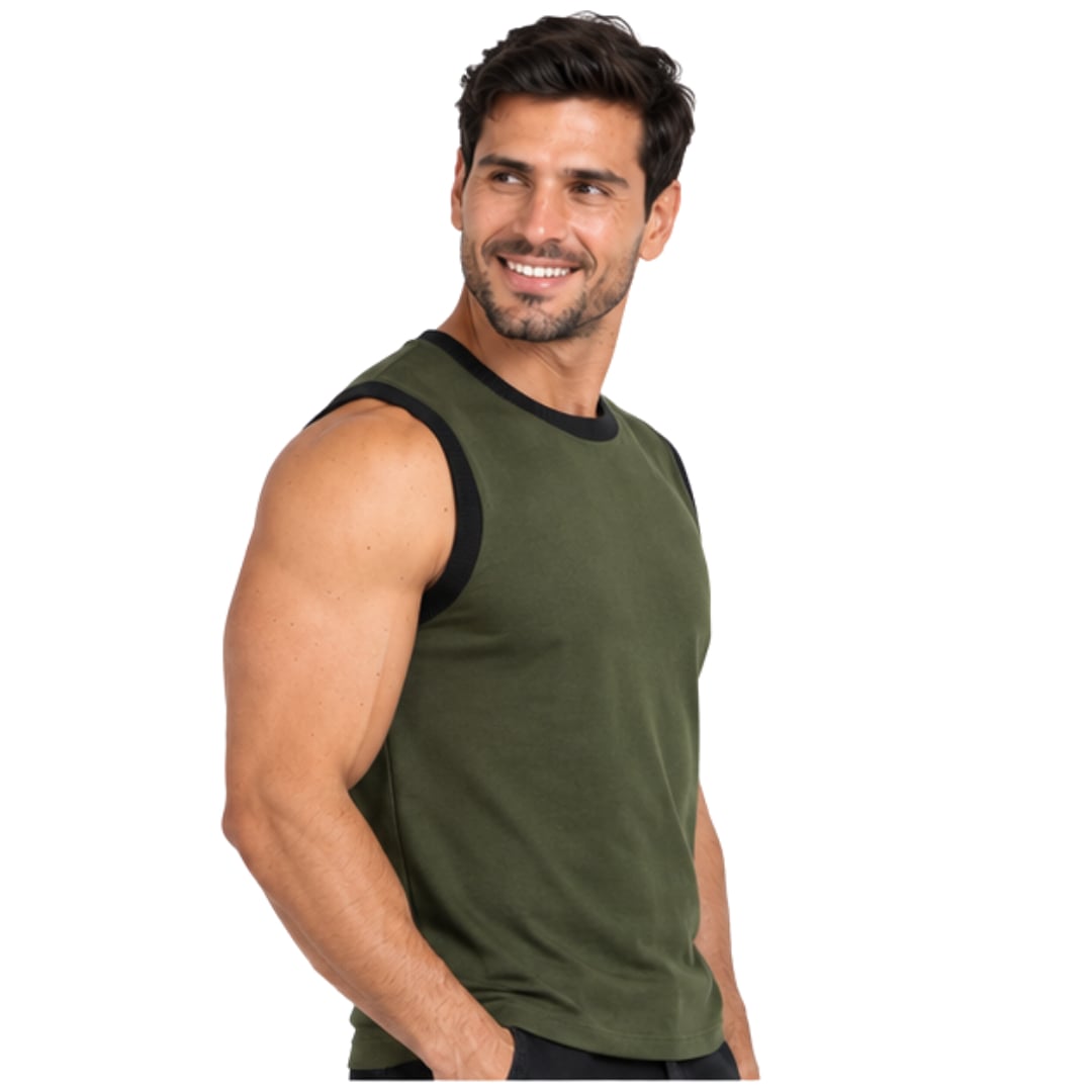 POLO HOMBRE MANGA CERO VERDE MILITAR CON RIB NEGRO - 2