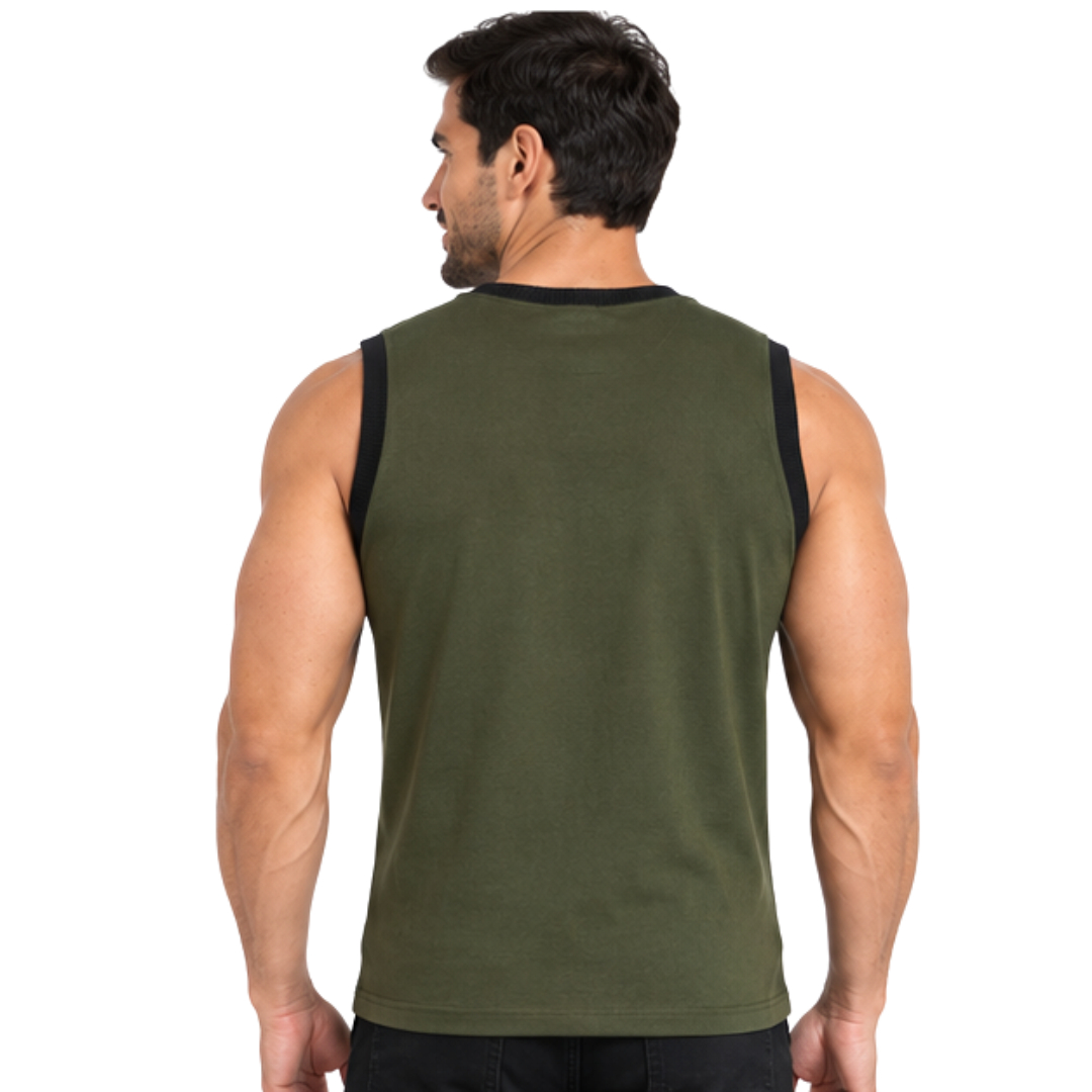 POLO HOMBRE MANGA CERO VERDE MILITAR CON RIB NEGRO - 3