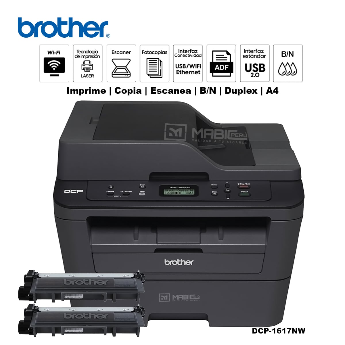 IMPRESORA MULTIFUNCIONAL LÁSER B/N BROTHER DCP-L2540DW DUPLEX WIFI RED ADF - 1