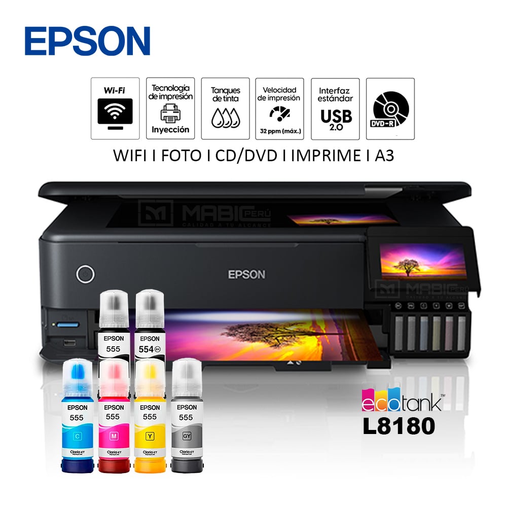 IMPRESORA FOTOGRAFICA EPSON L8180 A3 WIFI ETHERNET USB 2.0 - 1