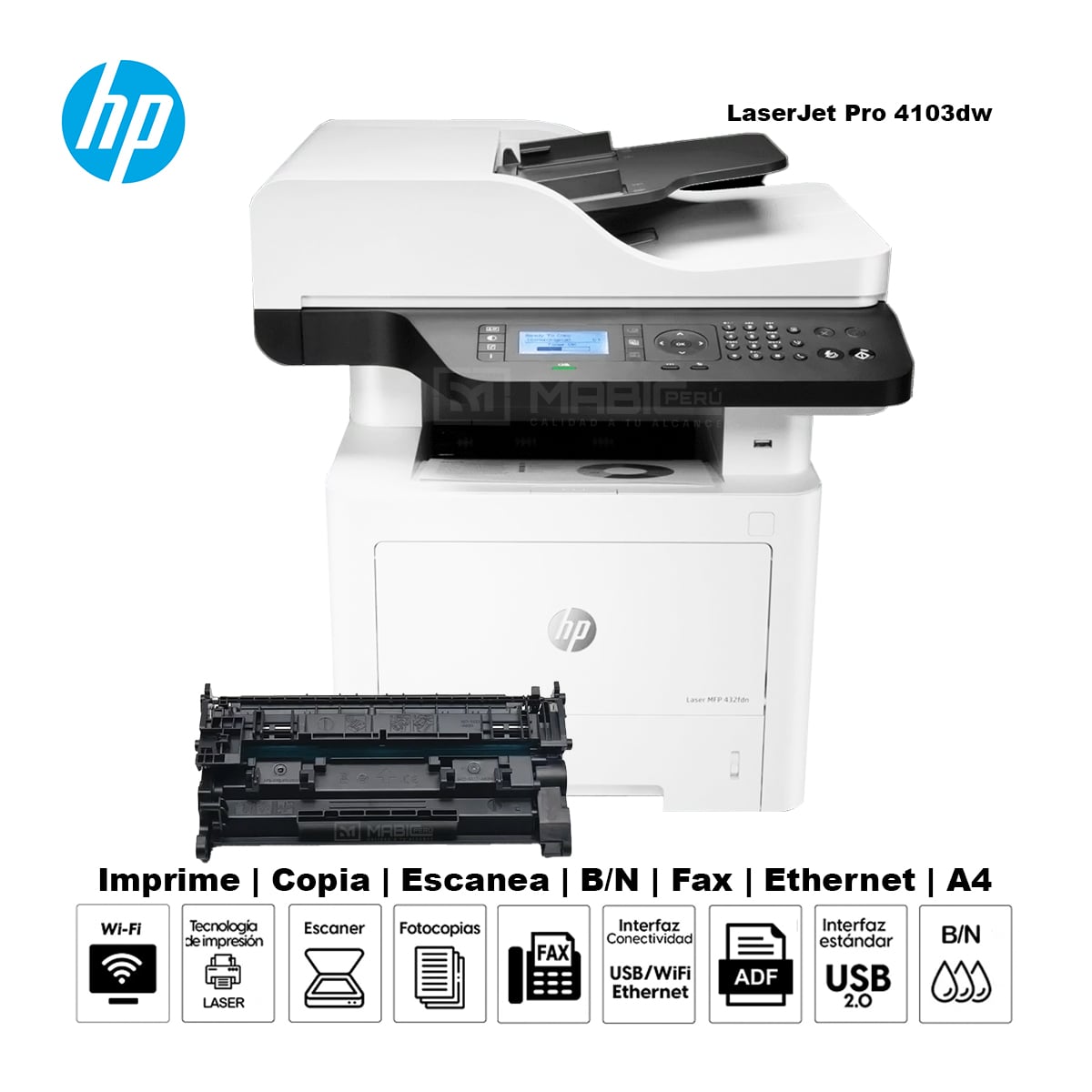 IMPRESORA MULTIFUNCIONAL HP LASER 432FDN DUPLEX WIFI RED ADF FAX - 1