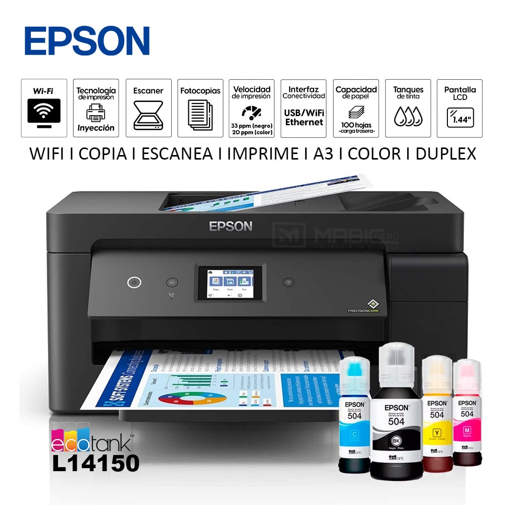 IMPRESORA MULTIFUNCIONAL EPSON L14150 A3 DUPLEX WIFI ETHERNET ADF FAX - 1