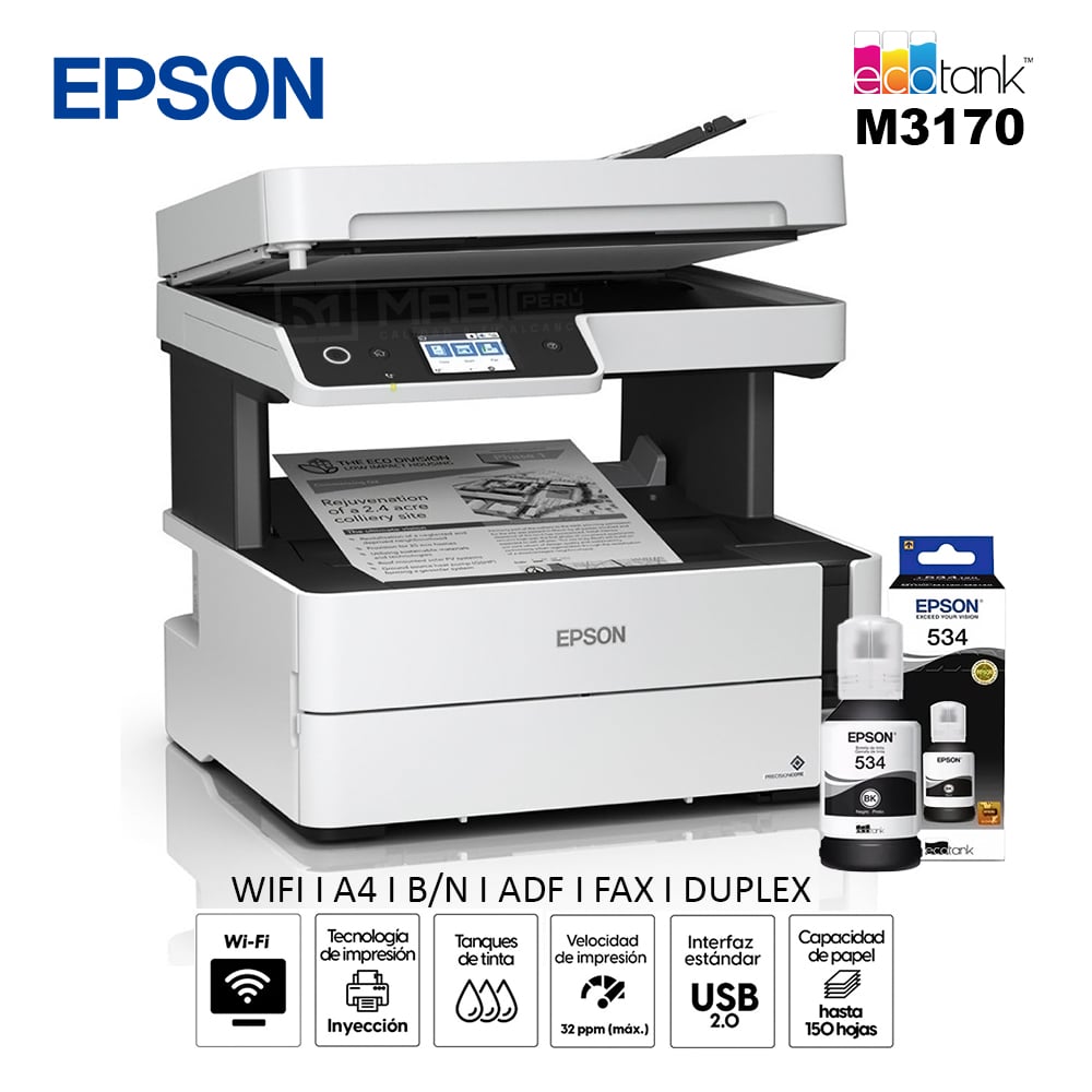 IMPRESORA MULTIFUNCIONAL MONOCROMATICA EPSON M3170 DUPLEX WIFI ETHERNET ADF - 1