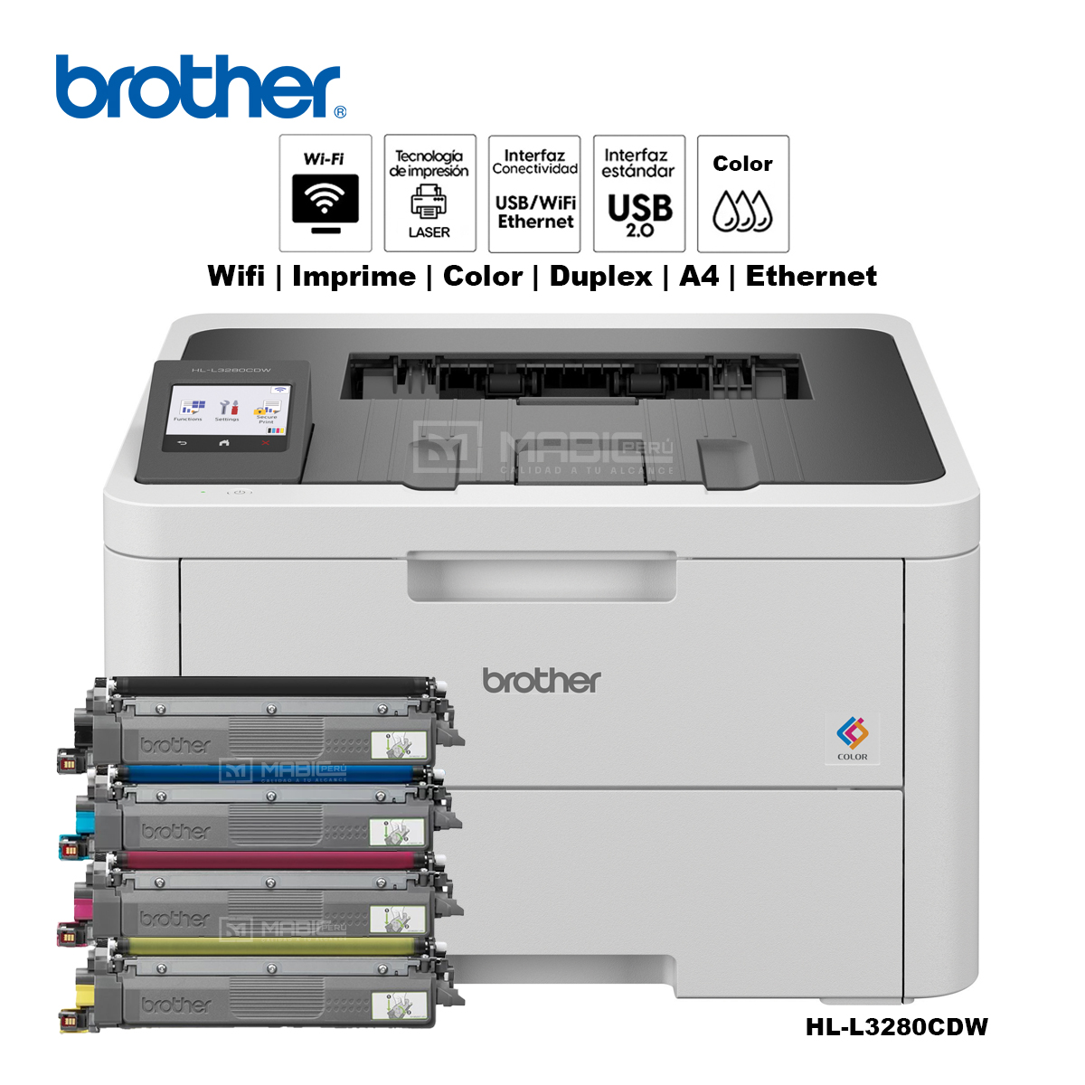 IMPRESORA LÁSER COLOR BROTHER HL-L3280CDW DUPLEX WIFI RED USB 2.0 - 1