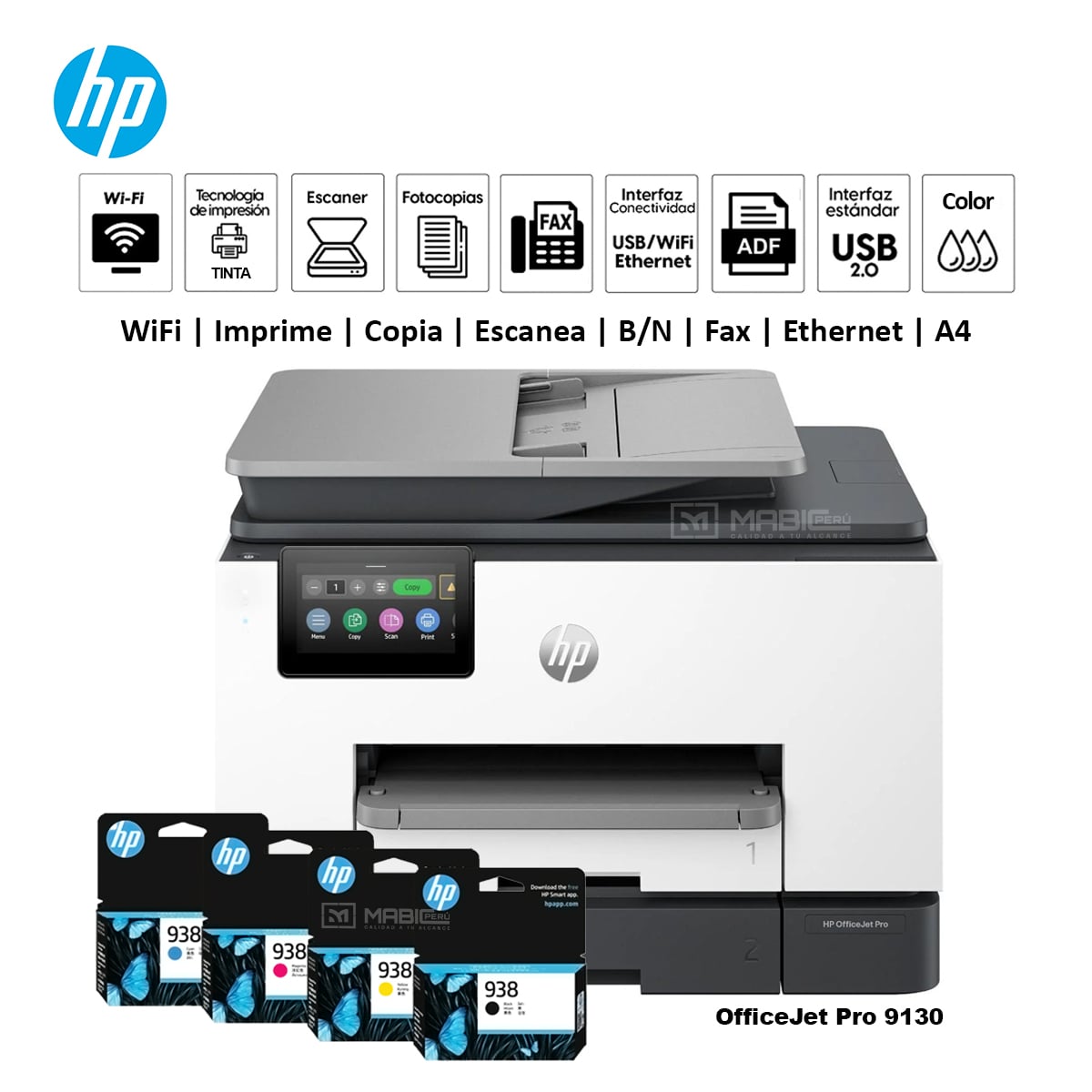 IMPRESORA MULTIFUNCIONAL HP OFFICEJET PRO 9130 DUPLEX WIFI ETHER. ADF FAX - 1