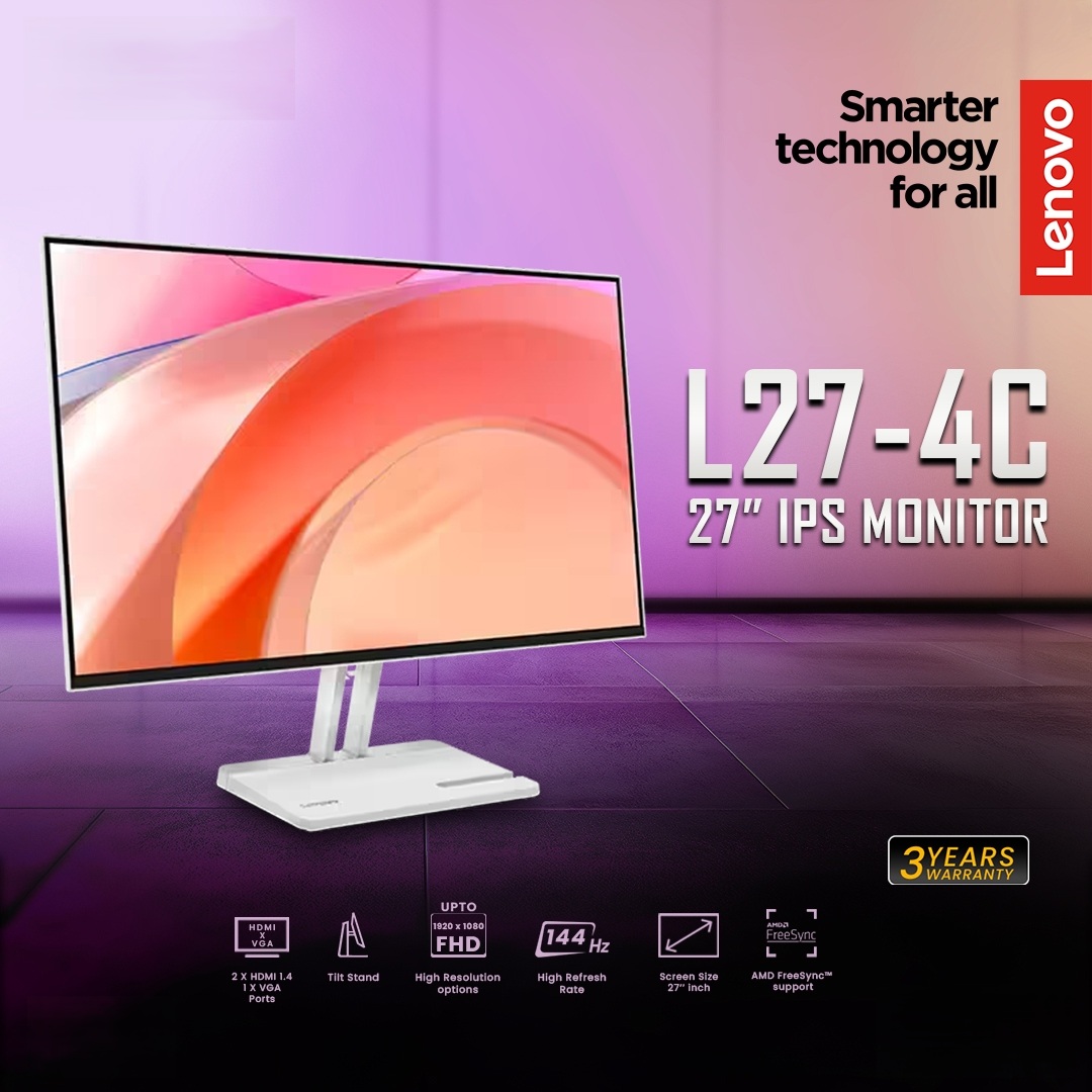 MONITOR LENOVO L27-4C, 27' WLED FHD IPS, 144HZ, 1MS, PARLANTE - 5