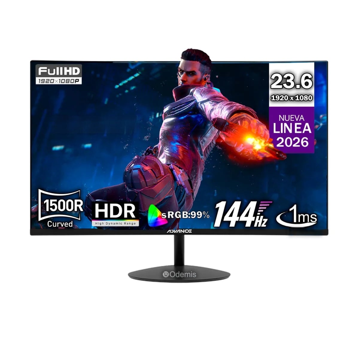 MONITOR ADVANCE ADV-2456S, 24' CURVO FHD VA, 144HZ, 1MS, PARLANTE - 1