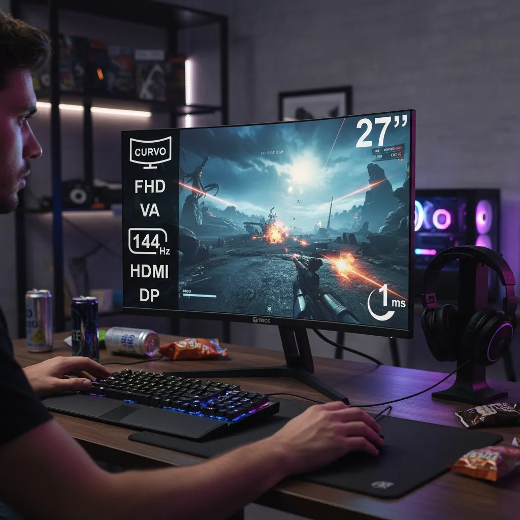 MONITOR TEROS TE-2734S, 27' CURVO FHD VA, 144HZ, 1MS, PARLANTE - 7