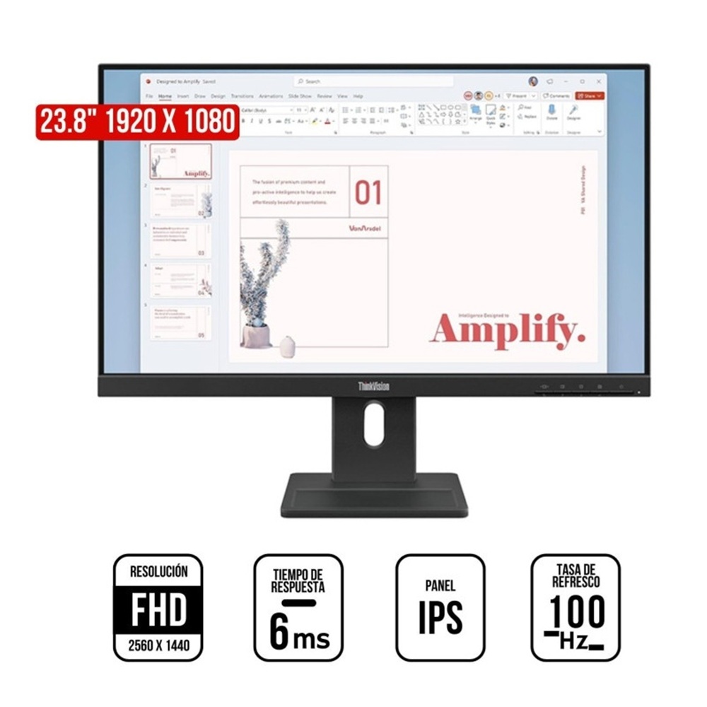 MONITOR LENOVO THINKVISION E24-40, 24' WLED IPS, 100HZ, 4MS, PIVOTE, PARLANTE - 1