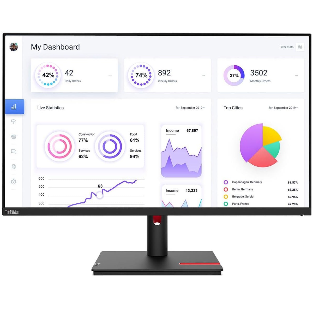 MONITOR LENOVO THINKVISION T22I-30, 22' WLED FHD IPS, 60HZ, 6MS, PIVOTE - 3