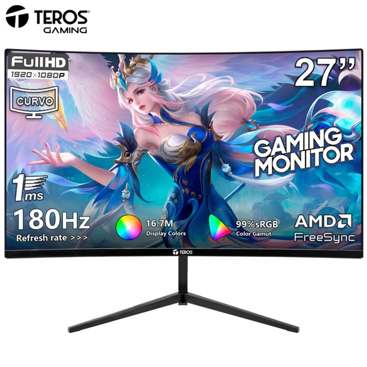 MONITOR TEROS GAMING TE-2787G, 27' CURVO FHD VA, 180HZ, 1MS - 1
