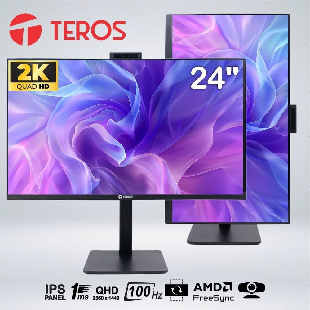 MONITOR TEROS TE-2416CS, 24' QHD IPS, 100HZ, 1MS, PIVOTE, CÁMARA WEB, PARLANTE - 1