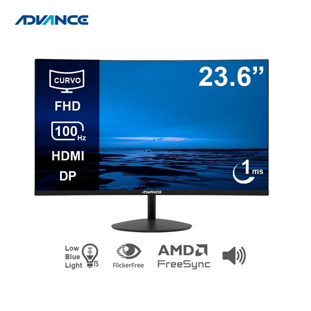 MONITOR ADVANCE ADV-2452S, 24' CURVO FHD VA, 100HZ, 1MS - 3
