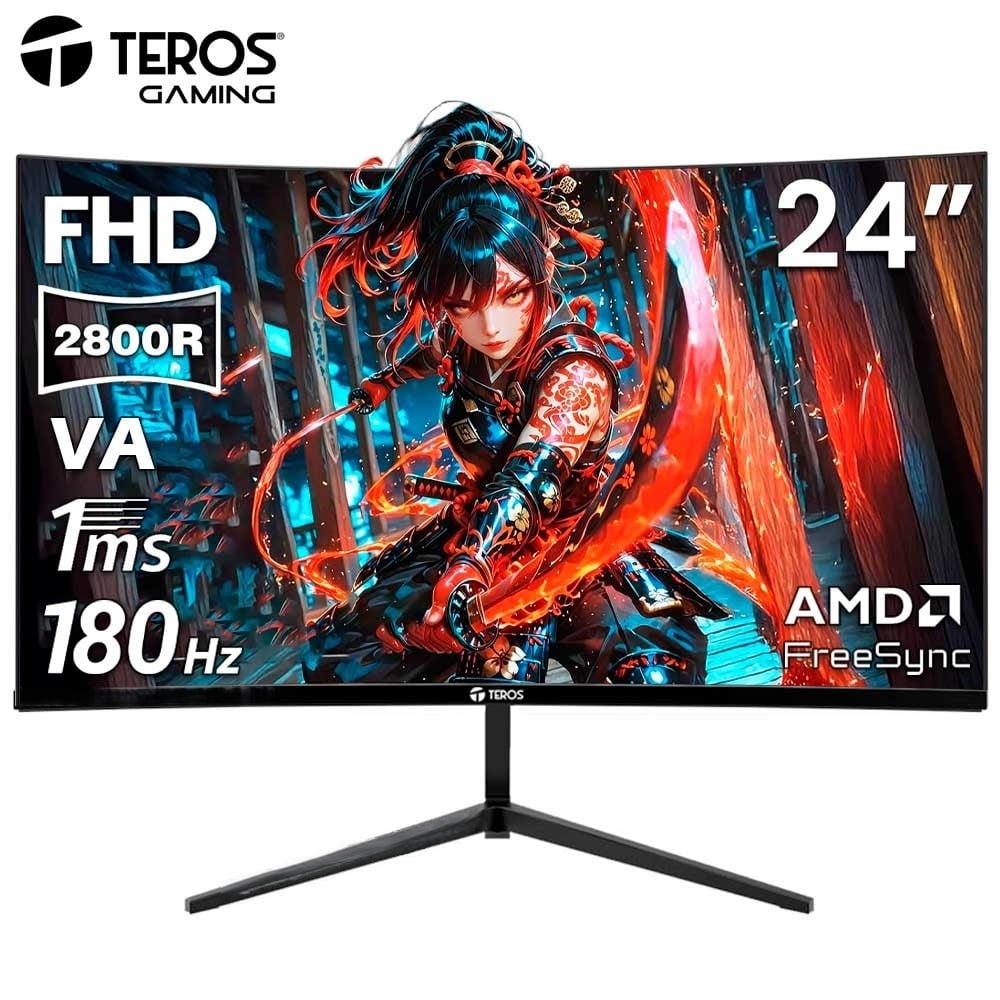 MONITOR TEROS GAMING TE-2476, 24' CURVO FHD VA, 180HZ, 1MS - 1