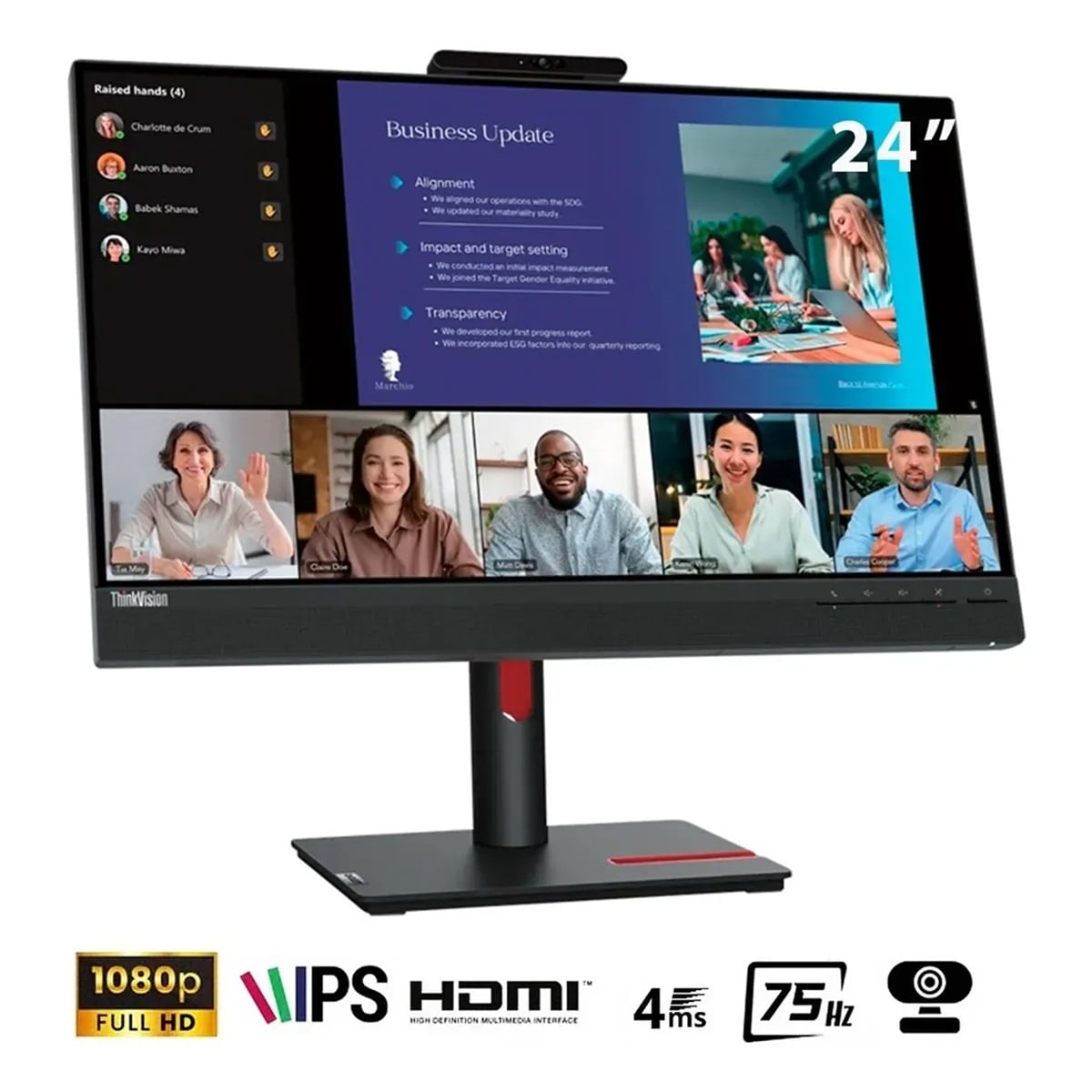 MONITOR LENOVO THINKVISION T24V-30, 24' WLED IPS, 75HZ, 6MS, PIVOTE, CÁMARA WEB, PARLANTE - 1