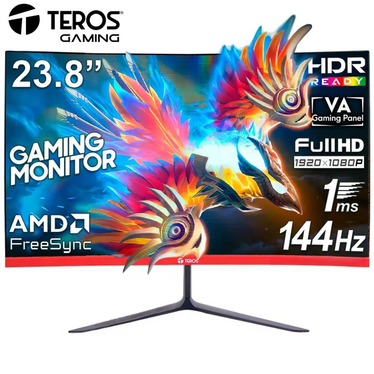 MONITOR TEROS TE-2403S, 24' CURVO FHD VA, 144HZ, 1MS, PARLANTE - 1