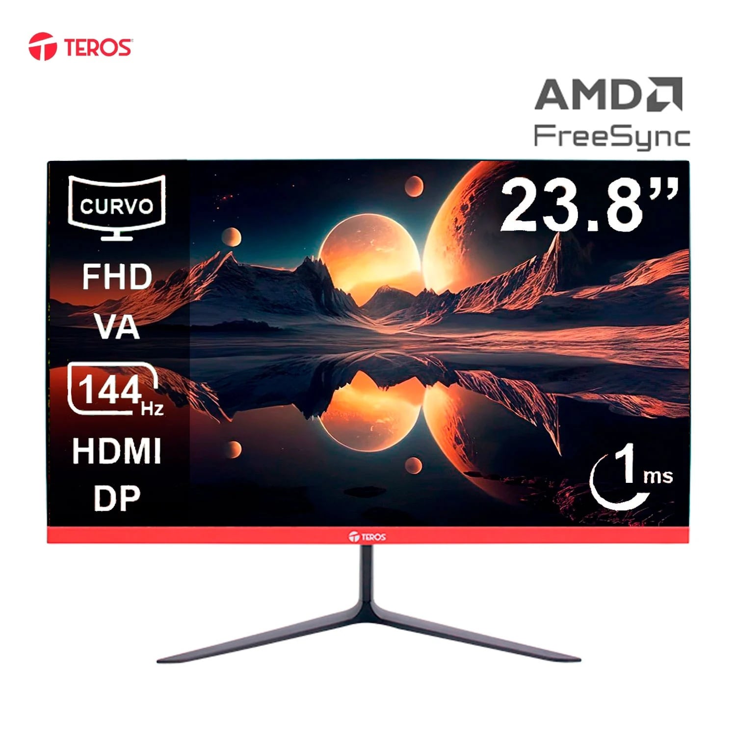 MONITOR TEROS TE-2403S, 24' CURVO FHD VA, 144HZ, 1MS, PARLANTE - 2