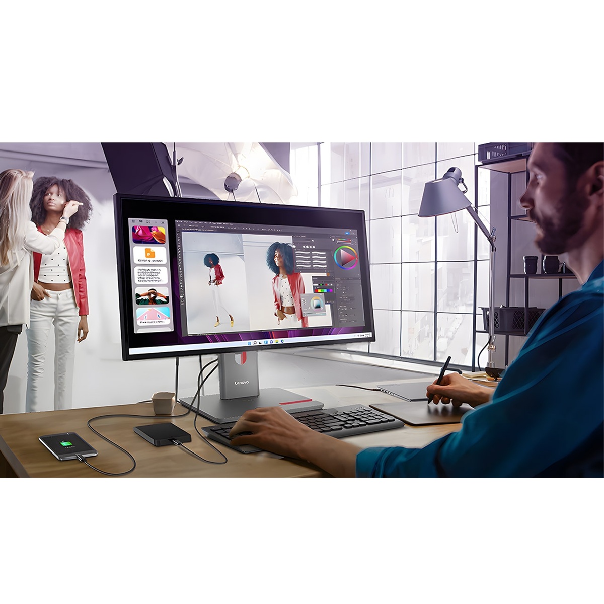 MONITOR LENOVO THINKVISION P24Q-40, 24' WLED QHD 2K, 120HZ, 4MS, PIVOTE - 6