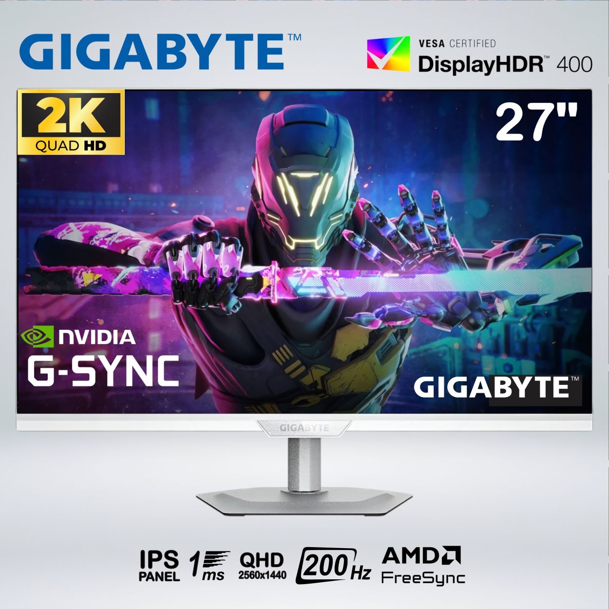 MONITOR GIGABYTE GAMING M27Q2 QD ICE, 27' QHD 2K, 200HZ, 1MS, PIVOTE - 1