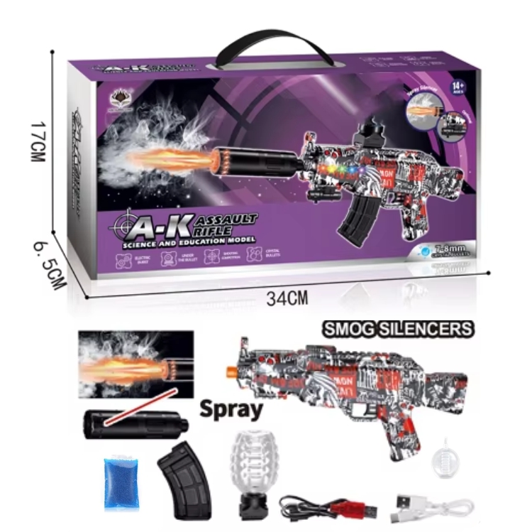 JUGUETE PISTOLA HIDROGEL AK CON LANZA HUMO Y LUZ LED AZUL - 4