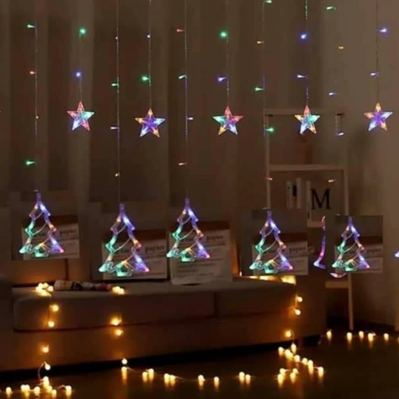 CORTINA DE LUCES NAVIDEÑAS ÁRBOL Y ESTRELLAS MULTICOLOR - 1