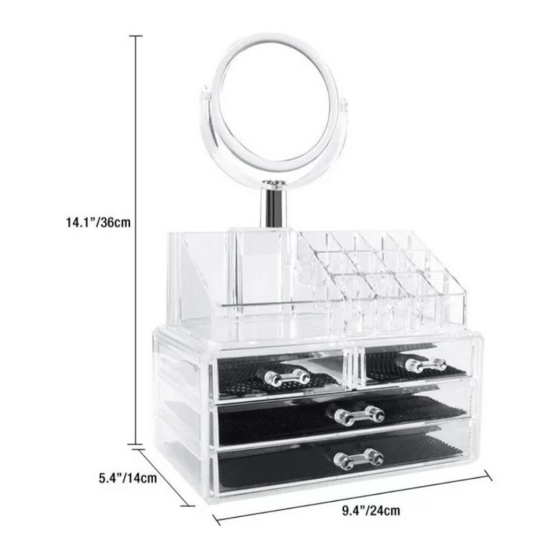 ORGANIZADOR DE MAQUILLAJE COSMÉTICOS JOYAS DE ACRÍLICO + ESPEJO - 2