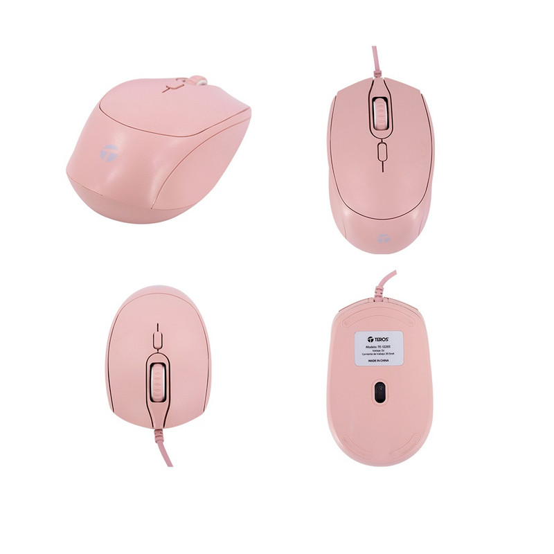 MOUSE TEROS TE-1226S TE1226S 800-1200-1600 DPI USB 4 BOTONES ROSADO - 2