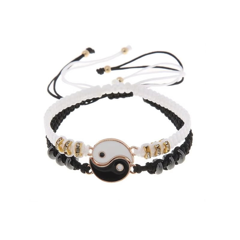 PULSERA 2 EN 1 YING YANG PARA PAREJAS AMIGOS BLANCO-DORADO NEGRO - 1