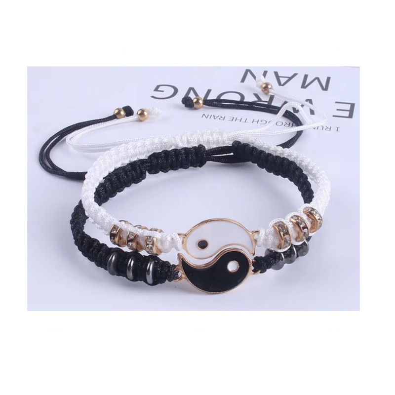PULSERA 2 EN 1 YING YANG PARA PAREJAS AMIGOS BLANCO-DORADO NEGRO - 2