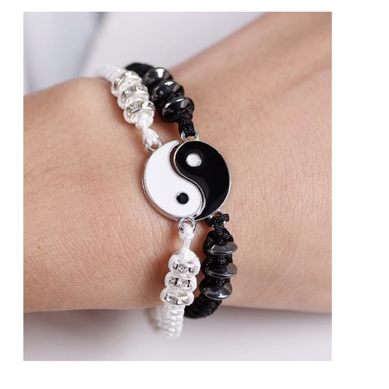 PULSERA 2 EN 1 YING YANG PARA PAREJAS AMIGOS BLANCO-DORADO NEGRO - 3