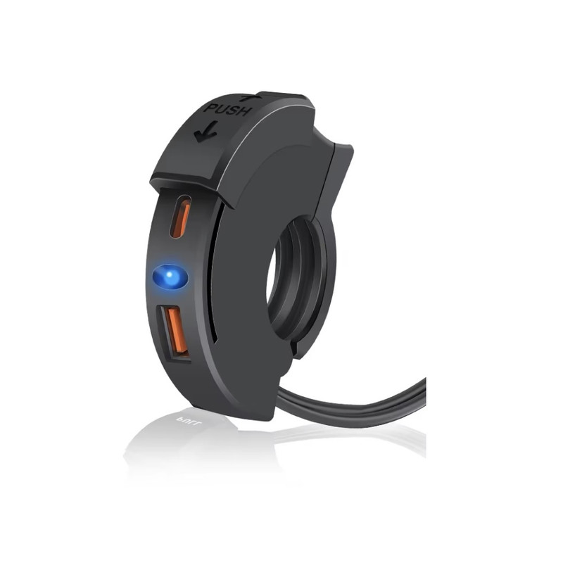 CARGADOR PARA MOTO TIPO C Y USB QC - 12V 48W PD - ACOPLABLE DE TIMON - 1