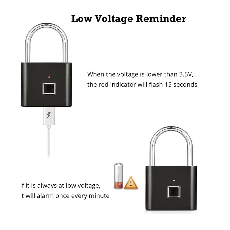 CANDADO HUELLA DIGITAL CON CARGA USB SIN LLAVE ANTIRROBO 10 HUELLAS - 4