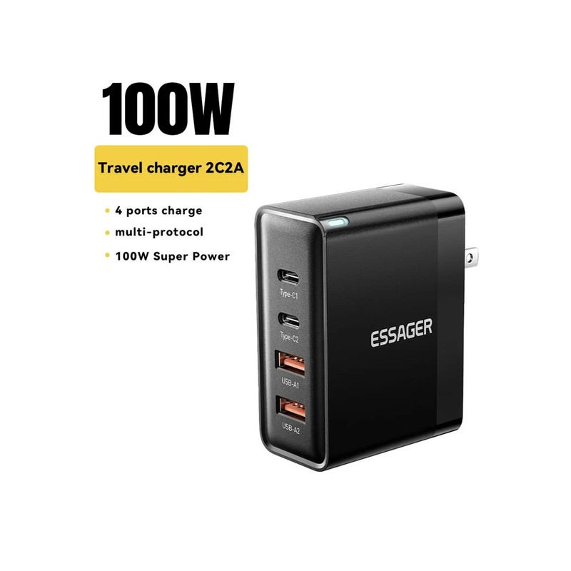 CARGADOR ESSAGER 100W GAN USB TIPOC QC CARGA RÁPIDA 4,0 IOS ANDROID US - 2