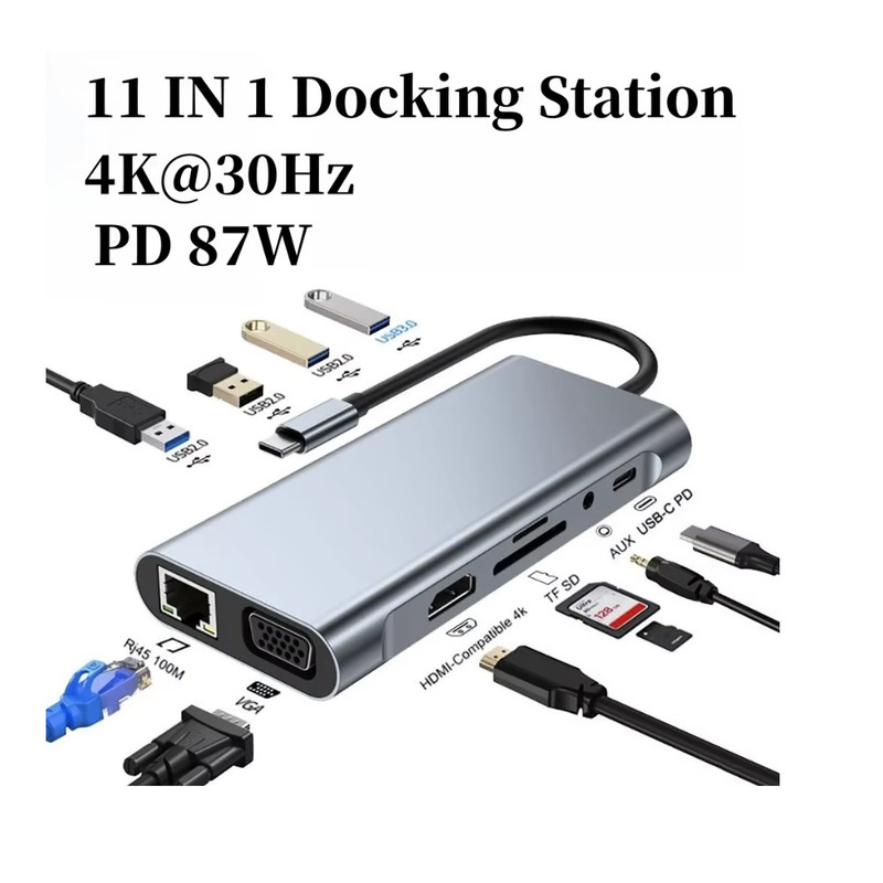 ADAPTADOR USB TIPO C A 11 EN 1 HUB A HDMI 4K RJ45 PD SD USB MACBOOK - 1