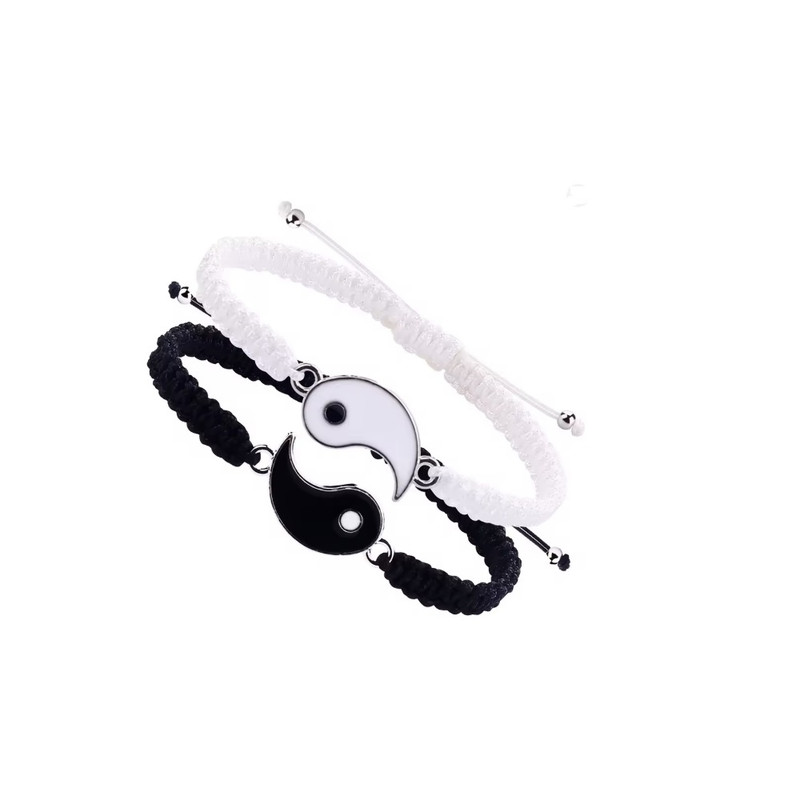 PULSERA 2 EN 1 YING YANG PARA PAREJAS AMIGOS BLANCO NEGRO - 1