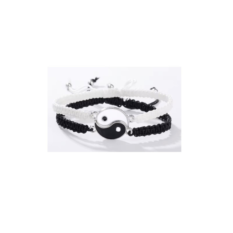 PULSERA 2 EN 1 YING YANG PARA PAREJAS AMIGOS BLANCO NEGRO - 2