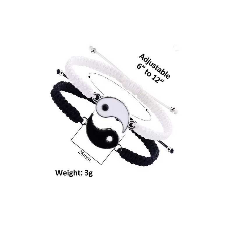PULSERA 2 EN 1 YING YANG PARA PAREJAS AMIGOS BLANCO NEGRO - 3