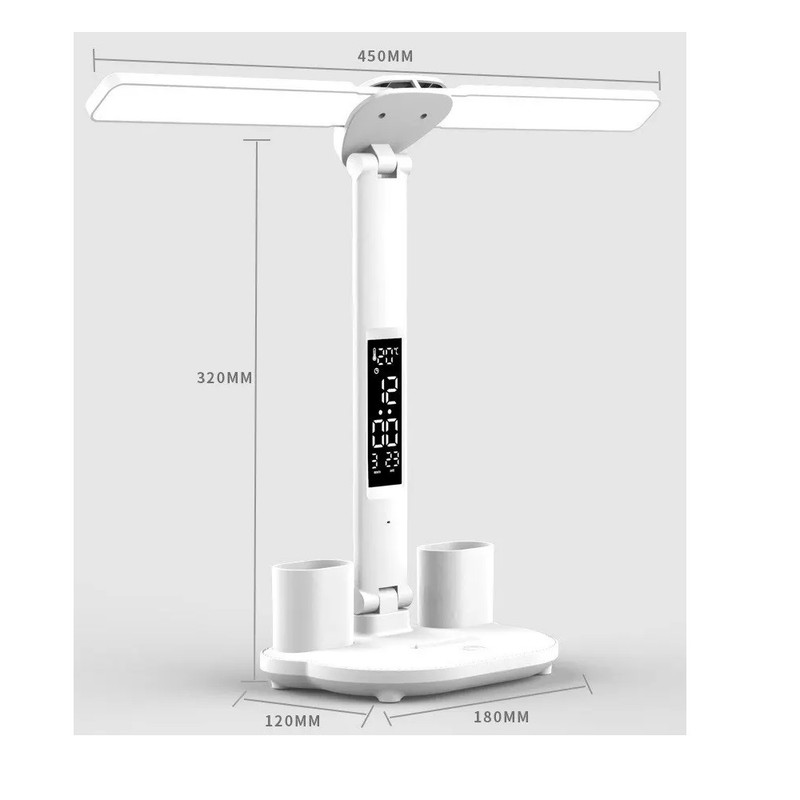 LAMPARA ESCRITORIO CON RELOJ LED LUZ LECTURA RECARGABLE USB ENCHUFE - 1