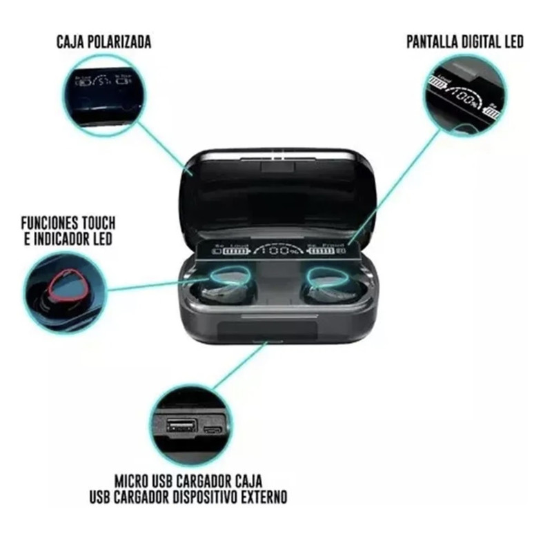 AUDÍFONOS INALAMBRICOS M10 TWS 150086 HEADSET BT 5.3 TACTIL NEGRO - 3