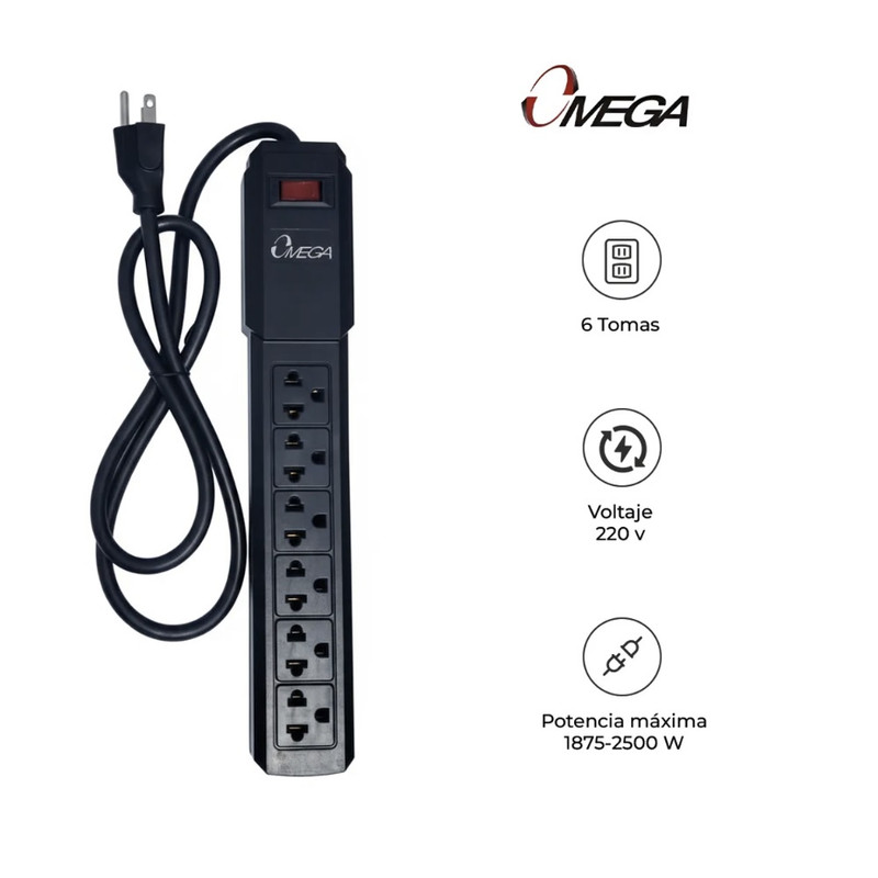 SUPRESOR PICO OMEGA 491124BK NEGRO 6 OUTLET 4 FEET 6 TOMAS - 2