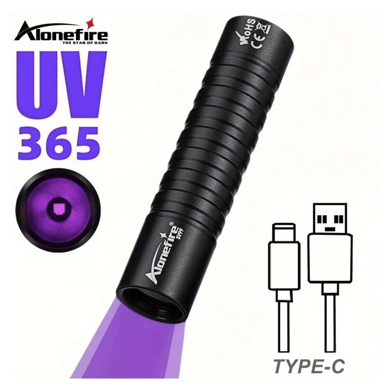LINTERNA UV ULTRAVIOLETA DE 365NM ALONEFIRE RECARGABLE USB DETECCIÓN DINERO MASCOTAS - 1