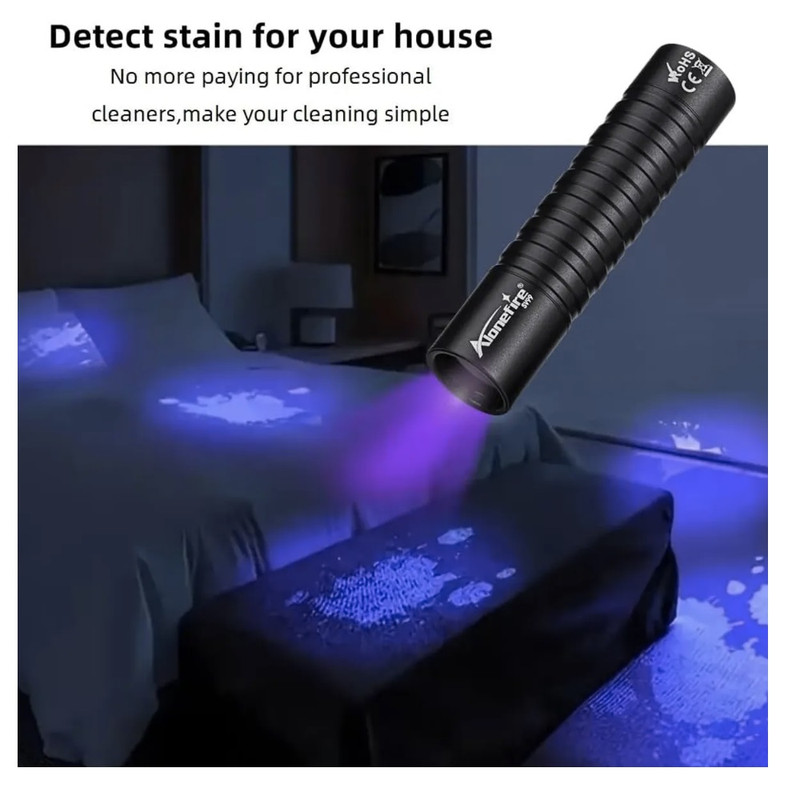 LINTERNA UV ULTRAVIOLETA DE 365NM ALONEFIRE RECARGABLE USB DETECCIÓN DINERO MASCOTAS - 3