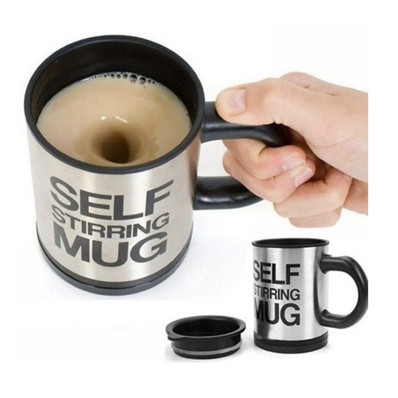 TAZA AUTO AGITADORA SELF STIRRING ACERO BATIDORA NEGRO - 2