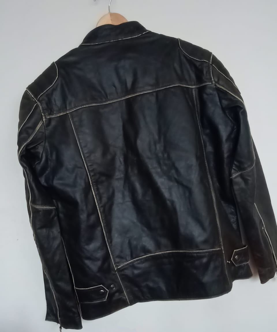 CASACA MOTORISTA DE CUERO BOVINO PARA HOMBRE MANDALAY KNITS CAFE - 3