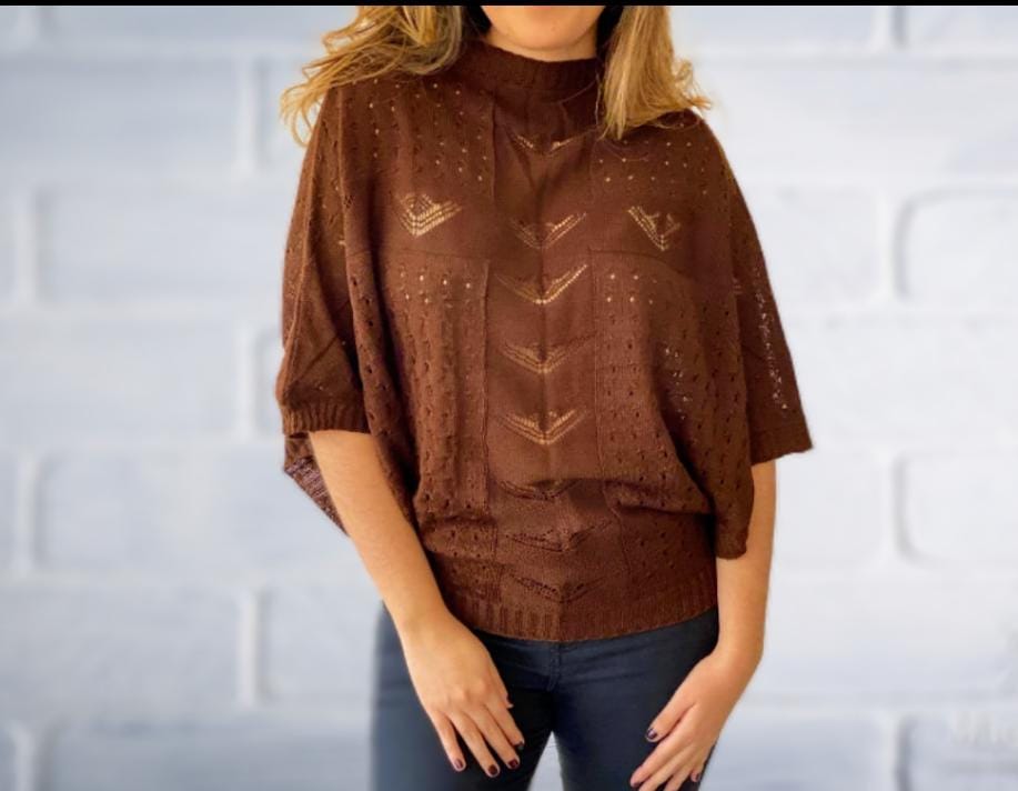 CHOMPA SIN MANGAS DE HILO PARA MUJER MANDALAY KNITS MARRON CALADA - 1