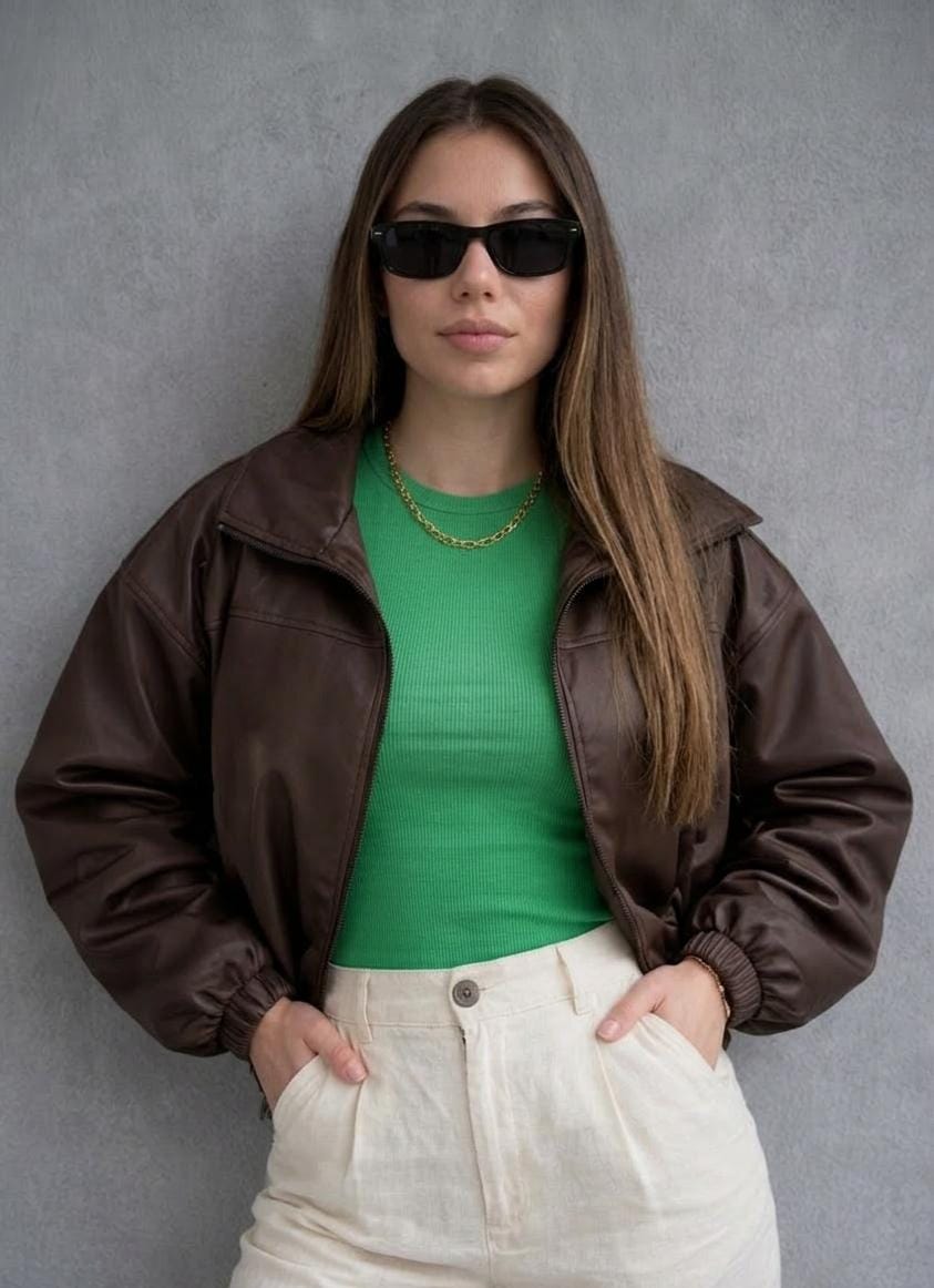 CASACA OVERSIZE BOMBER CROP DE MUJER - 1