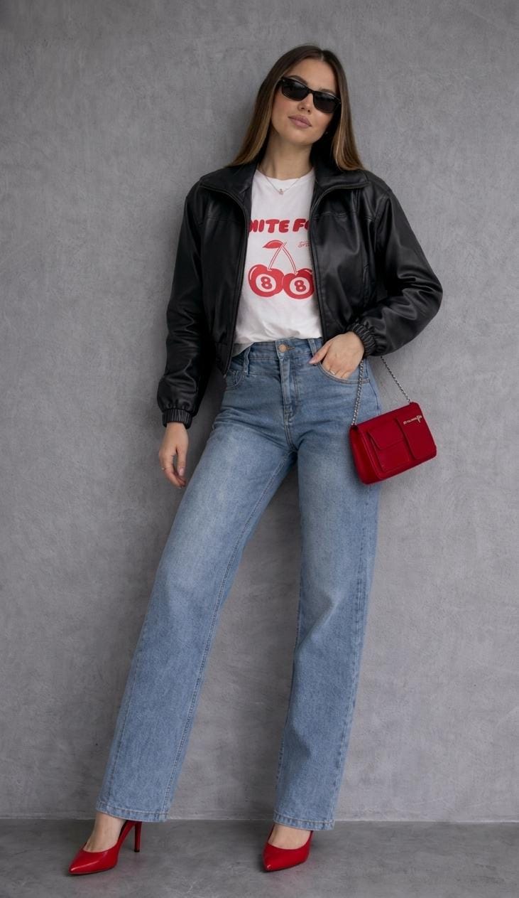 CASACA OVERSIZE EN CUERINA BOMBER DE MUJER - 2